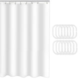 Extra Long Shower Curtain Waterproof Fabric With Hooks for Bathtub Bathroom White
