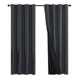 2PCS Blackout Curtains with Black Liner for Bedroom Living Room Black