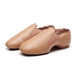 Leather Latin Dance Shoes Low Heel Women Stretch Fabric Non Slip Sole Brown
