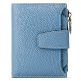 Genuine Leather Women's Wallet Short RFID Blocking Purse with Zipper Light blue