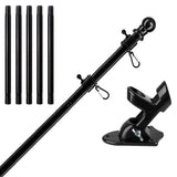 Flag Pole Kit with 360-Degree Rotating Rings and Two-Position Bracket Black