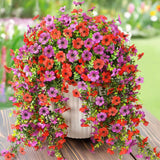 2Pcs Artificial Flowers for Outdoors Decorations Summer Fake Hanging Floral Decoration Red-Purple
