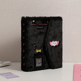 A5 Fluffy Embroidered 6-Ring Snap Closure Photo Album with 4-Pocket Pages Black