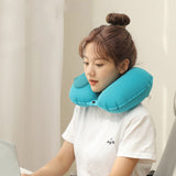Inflatable Travel Neck Pillow U-Shape Neck Support Cushion for Office Car Airplane Blue