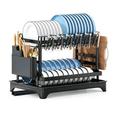 2-Tier Dish Drying Rack - Stainless Steel Dish Rack with Utensil Holders for Kitchen Black