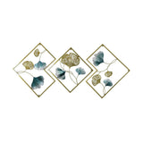 3 Pcs Set Ginkgo Leaf Sculpture Decor Metal Leaf Wall Art Ornaments Wall Hanging Decor Light Blue