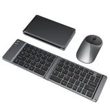 Wireless Keyboard Mouse Set Foldable Tri-Mode Bluetooth 2.4G Dark Gray