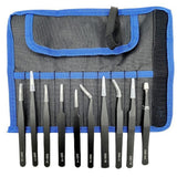 10PCS Precision Electronics Tweezers Set Anti Static Stainless Steel with Bag