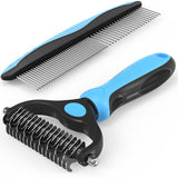 Pet Grooming Combo  Blue Deshedding Brush with Metal Comb for Cats and Dogs