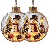 2 PCS 8cm Clear Plastic Fillable Christmas Ball Ornaments Snowman