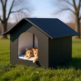 All-Season Outdoor Cat House Self-Warming Shelter for Cats and Small Pets Black