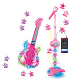2 in 1 Guitar Microphone Toy with Color Lights for Ages 4 Plus Pink