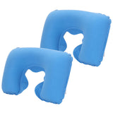 2PCS Inflatable Travel Neck Pillow for Car Plane Soft Velvet PVC Portable Sky Blue