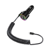 3-in-1 Car Charger – Retractable Coiled Cable with USB and Type-C Fast Charging