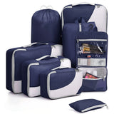 8Pcs Set Travel Packing Cubes Compression Storage Bags for Suitcases Navy