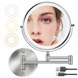 Dual-Sided Lighted Wall Mount Rotating Makeup Mirror 1X 10X Magnifying Touch Dimming Mirror