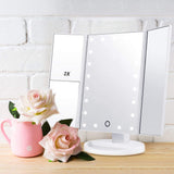 Tri-Fold LED Cosmetic Mirror with 10X Close-Up Mirror for Makeup White