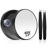 40X Magnifying Mirror Round Compact Mirror with Suction Cup with Tweezers for Makeup