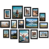 15 Piece Picture Frame Set Multi-Size Collage for Wall or Tabletop Black