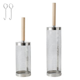2 PCS Rolling Grill Basket 304 Stainless Steel Grill Basket with Removable Wooden Handle