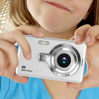 4K HD 1080P Digital Camera Retro Video Camera for Kids Beginners with 32GB TF Card Silver
