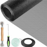 Window Screen Repair Kit Fiberglass Mesh with Tools for Doors Patio Porch Black
