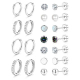 11Pairs Women’s Silver Hoop & Stud Earrings Hypoallergenic