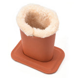 Soft Plush Lined PU Leather Eyeglasses Desk Holder Stand with Base Brown