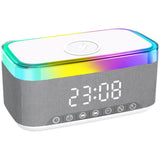 4-in-1 Bluetooth Stereo Sound Speaker with RGB Light Fast Wireless Phone Charger Alarm Clock White Noise Machine White