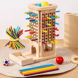 3-in-1 Wooden Tower Game – Stick Pulling & Balance Board for Family Play