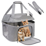 Pet Carrier Cat Travel Bag Portable Soft Sided Comfort Case Grey