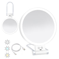 Double-Sided 1X/30X Magnifying Foldable Makeup Mirror with 3 Color Lights