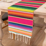 Mexican Serape Table Runner with Tassels for Party Wedding Outdoor Picnic Decor Rose Red
