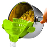 Clip-On Silicone Kitchen Strainer – For Pasta  Noodles  Vegetables  Fruit Green
