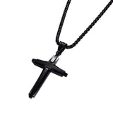 Crucifix Pendant Necklace Titanium Steel Unisex Chain - Black