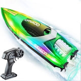 Remote Control Boat Rechargeable with LED Lights for Pool and Lake Green