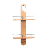 2 Tier Bamboo Shower Caddy with Drain Holes Hanging Bathroom Organizer