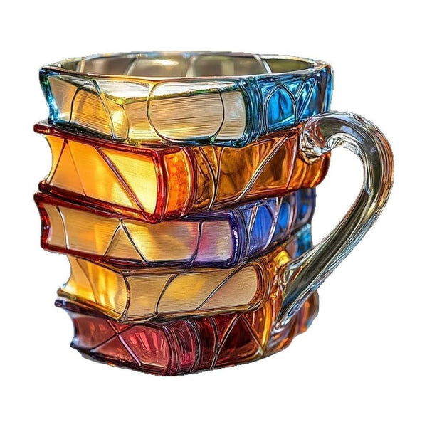 300ml Painted Book Mug Novelty Glass Coffee Cup for for Book Lover Style 1