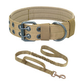 Padded Nylon Dog Collar Leash Set Adjustable for Large Dogs Khaki