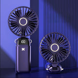 Portable Handheld Fan with LED Display 5-Speed Cooling Hand Fan Foldable for Outdoor Travel Camping Blue