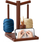 Wooden Yarn Holder for Fiber Crafts with Phone Stand