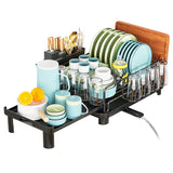 Extendable Dish Drying Rack with 270 Degree Rotating Drain Spout Telescopic Kitchen Dish Rack with Utensil Holder