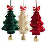 3PCS Flocked Christmas Tree Hanging Ornaments with Bell Pendants