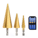 3 PCS Bearing Steel Titanium Coated Conical Step Drill Bit Set