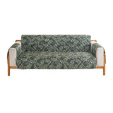 Leaves Printed T-Shaped Sofa Cover Non Slip Couch Cover Sofa Slipcover Furniture Protector Dark Green