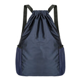 Sports Drawstring Backpack with 2 Pockets Large-Capacity Basketball Bag Dark Blue