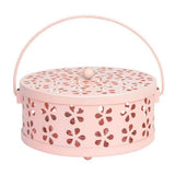 2PCS 14cm Metal Mosquito Coil and Incense Holder with Lid Floral Cutout Design Blue And Pink