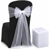 10 Pcs Organza Wedding Chair Sashes Bow Back for Party Decor White