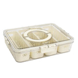 4-Compartment Snack Fruit Tray Divided Serving Tray Fresh-keeping Box with Lid and Handle