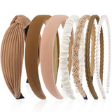 7-Piece Retro Pearl and Ribbon Hair Headband Set for Women Brown Set